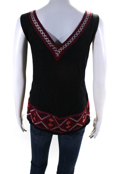 Ella Moss Womens Black Red Printed V-Neck Sleeveless Blouse Top Size S