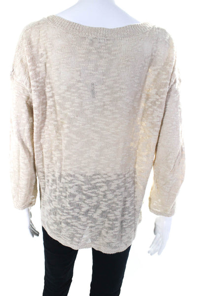 Joie Womens Cotton + Linen V-Neck Long Sleeve Pullover Sweater Top Beige Size S