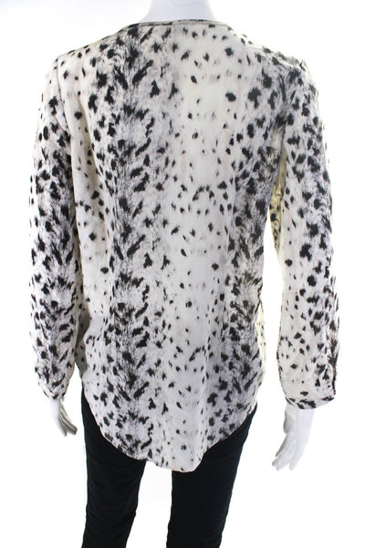 Joie Womens Silk Animal Print V-Neck Long Sleeve Blouse Top Beige Size XS