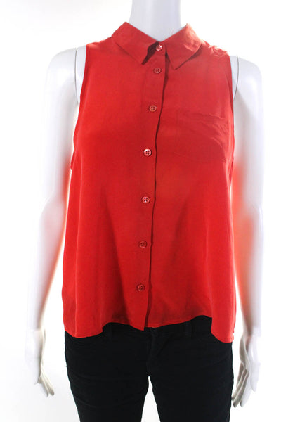 Equipment Femme Womens Collared Sleeveless Button Up Blouse Top Red Size M