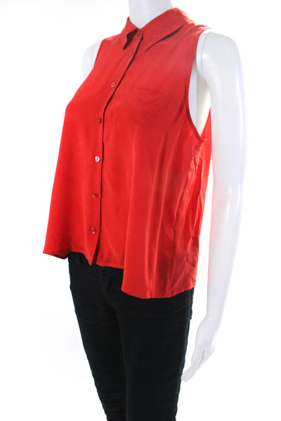 Equipment Femme Womens Collared Sleeveless Button Up Blouse Top Red Size M