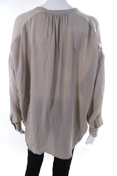 Vince Womens Rounded Hem V-Neck Long Sleeve Pullover Blouse Top Taupe Size S