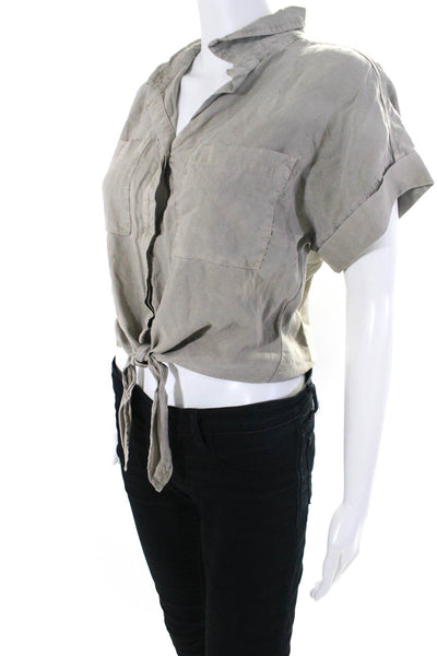 Cloth & Stone Womens Knotted Short Sleeve Button Up Top Blouse Brown Size XS