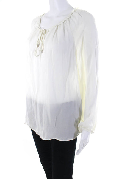 Gerard Darel Womens Long Sleeve Raw Hem Tie Neck Top Blouse White Silk FR 38