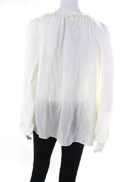 Gerard Darel Womens Long Sleeve Raw Hem Tie Neck Top Blouse White Silk FR 38