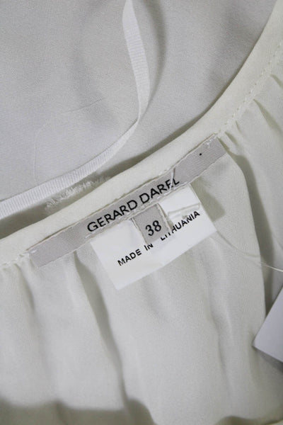 Gerard Darel Womens Long Sleeve Raw Hem Tie Neck Top Blouse White Silk FR 38