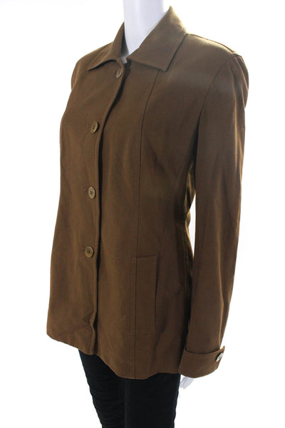 Donna Karan Womens Button Up Twill Notched Collar Blazer Jacket Brown Size 6