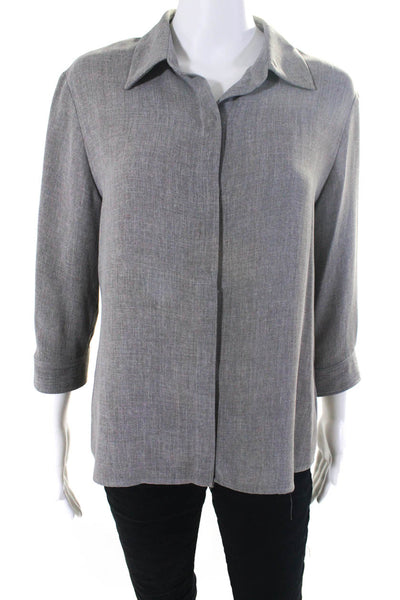 Bloomingdales & Tahari Womens 3/4 Sleeve Woven Snap Top Blouse Gray Size 12