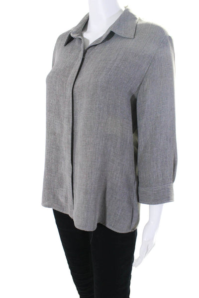 Bloomingdales & Tahari Womens 3/4 Sleeve Woven Snap Top Blouse Gray Size 12