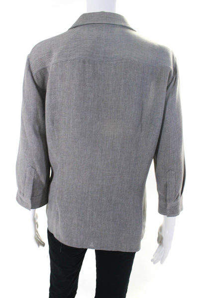 Bloomingdales & Tahari Womens 3/4 Sleeve Woven Snap Top Blouse Gray Size 12