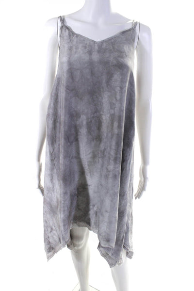 Marrakech Womens Satin V Neck Asymmetrical Hem Midi Dress Gray Silk Size Small