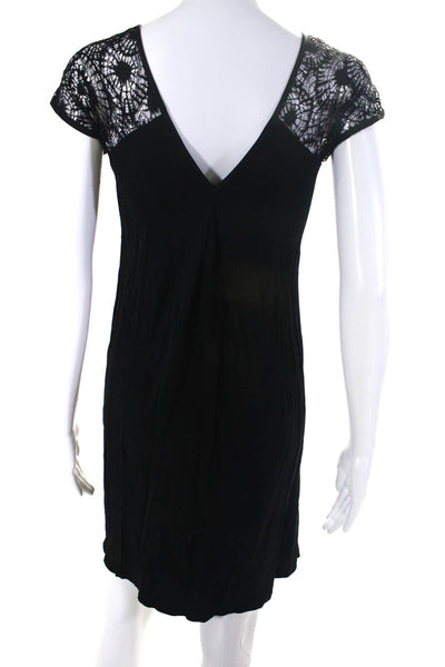 Michael Stars Women Lace Cap Sleeve V Neck Matte Jersey Shift Dress Black Size 0