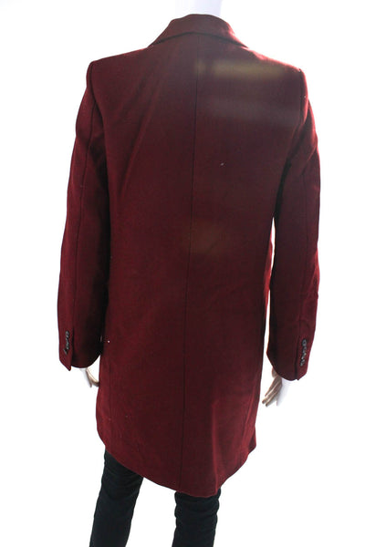 Zara Woman Womens Long Belted One Button Peacoat Jacket Burgundy Size Small