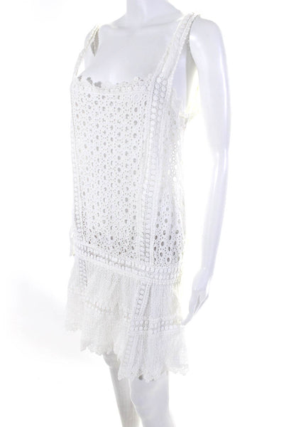 OndadeMar Womens Square Neck Lace Mini Drop Waist Dress White Size Medium