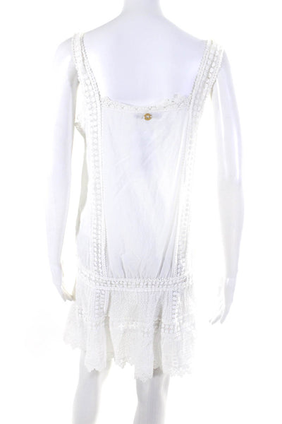 OndadeMar Womens Square Neck Lace Mini Drop Waist Dress White Size Medium