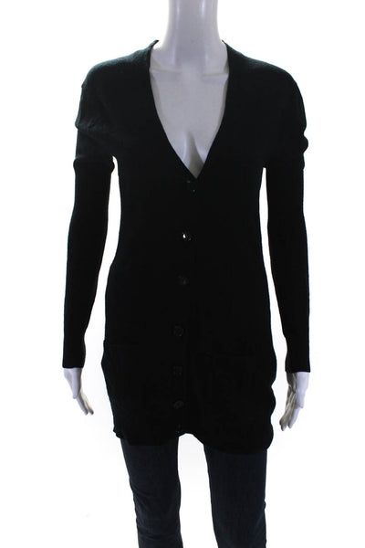 Vince Womens Solid Black V-Neck Long Sleeve Cardigan Sweater Top Size XS