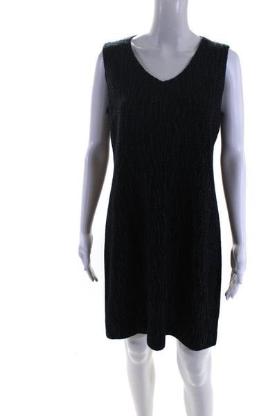 Armani Collezioni Womens Sleeveless Scoop Neck Knit SHift Dress Navy Gray 14