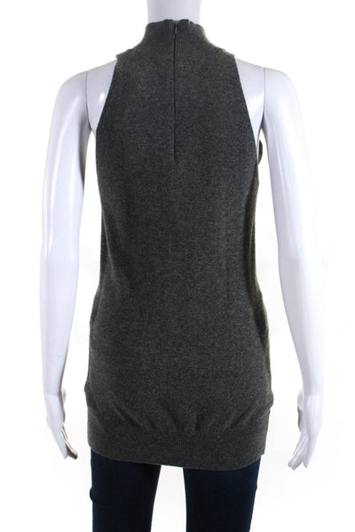Vince Womens Beaded Turtleneck Sleeveless Tunic Sweater Gray Cashmere Size XS