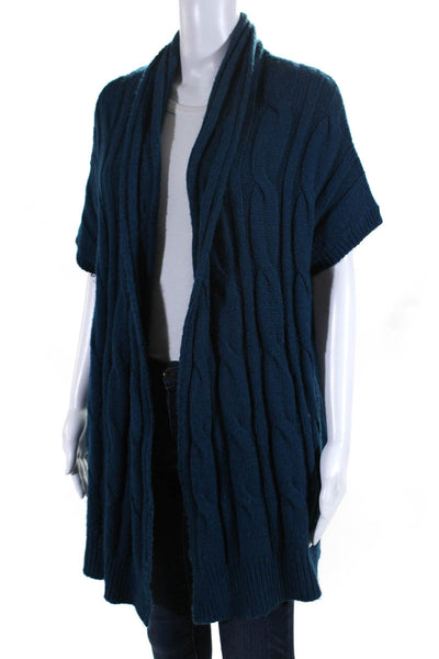 DKNY Womens Short Dolman Sleeve Cable Knit Open Cardigan Sweater Blue Size Small