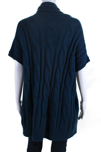 DKNY Womens Short Dolman Sleeve Cable Knit Open Cardigan Sweater Blue Size Small