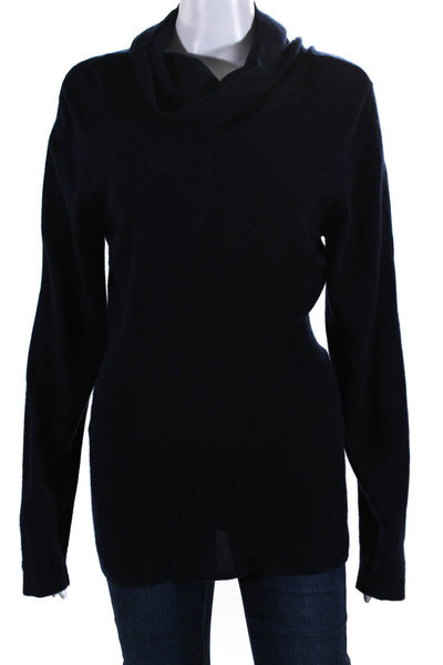 Elizabeth and James Womens Chiffon Ruffle Turtleneck Sweater Navy Blue Size XS/S