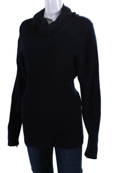 Elizabeth and James Womens Chiffon Ruffle Turtleneck Sweater Navy Blue Size XS/S