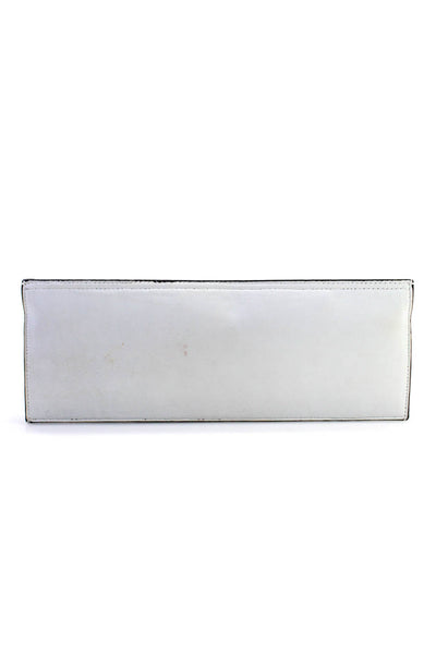 Halston Heritage Womens Long Magnetic Flap Clutch Handbag White Silver Tone