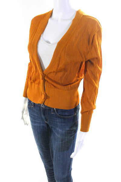 Soyer Womens Thin Knit V Neck Button Up Cardigan Sweater Orange Size Extra Small