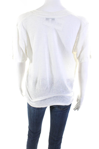 IRO Womens Jahal Short Sleeve Deep V Neck Top Tee Shirt White Linen Size XS