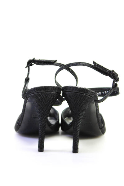 Stuart Weitzman Womens Leather Metallic Open Toe Strappy Heels Black Size 5M
