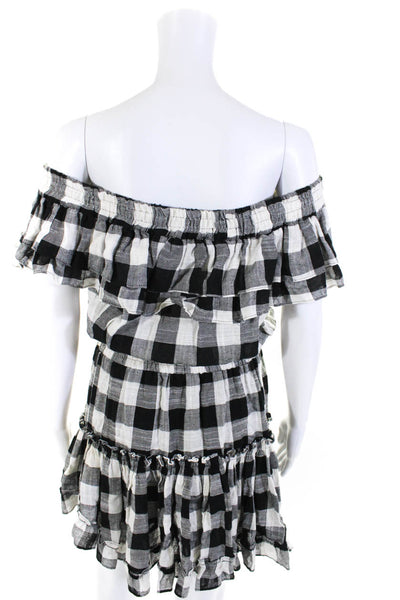 Misa Womens Ruffled Off Shoulder Gingham Linen Dress White Black Size Medium