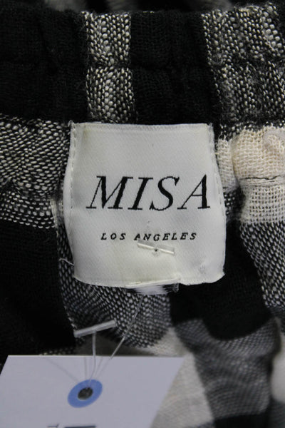 Misa Womens Ruffled Off Shoulder Gingham Linen Dress White Black Size Medium