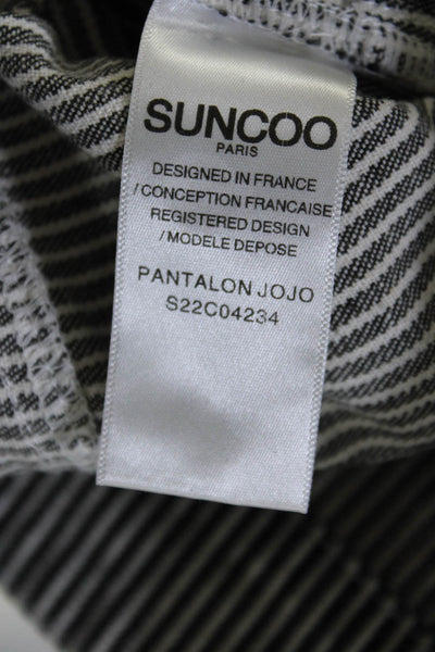 Suncoo Womens Zipper Fly High Rise Striped Wide Leg Pants Black White Medium