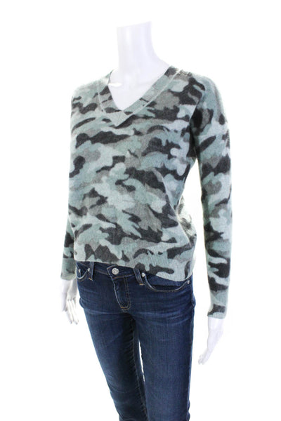 27 Miles Womens Green Cashmere Camouflaged Crew Neck Pullover Sweater Top SizeXS