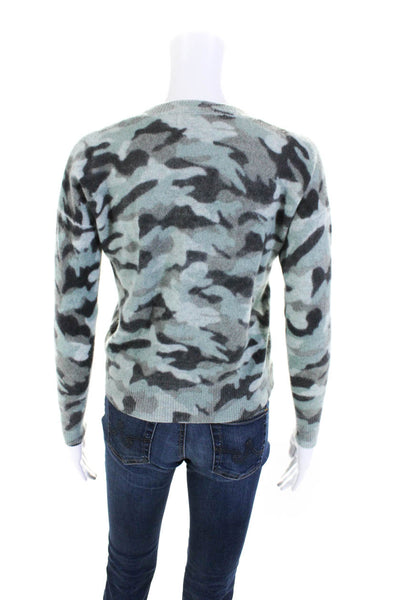 27 Miles Womens Green Cashmere Camouflaged Crew Neck Pullover Sweater Top SizeXS
