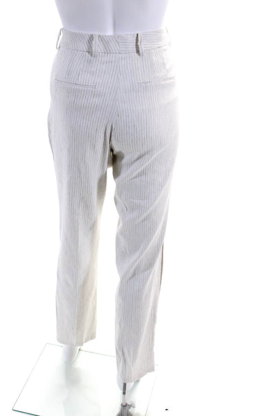 Elie Tahari Womens Zipper Fly Striped Straight Leg Pants White Linen Size 6