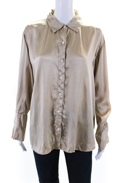 Frame Womens Button Front Long Sleeve Collared Silk Shirt Brown Size XS