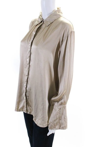 Frame Womens Button Front Long Sleeve Collared Silk Shirt Brown Size XS