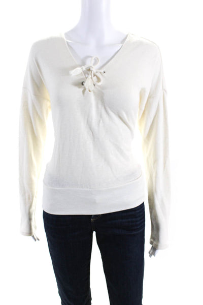 Paige Womens Long Sleeve V Neck Knit Sweatshirt Cream White Size Medium