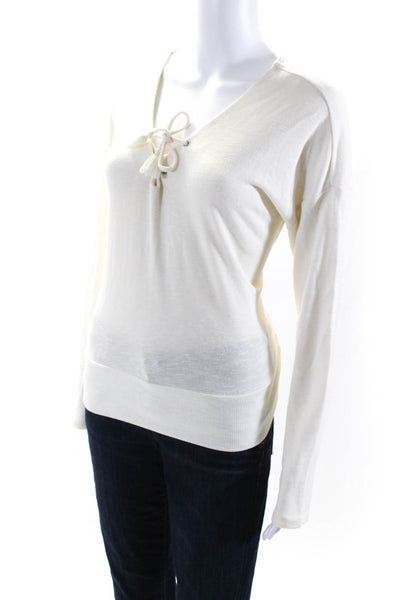 Paige Womens Long Sleeve V Neck Knit Sweatshirt Cream White Size Medium