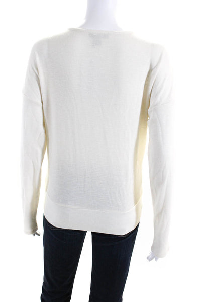 Paige Womens Long Sleeve V Neck Knit Sweatshirt Cream White Size Medium