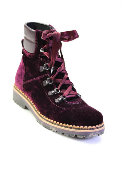 Sam Edelman Womens Velvet Lace Up Stacked Heel Ankle Boots Burgundy Size 8