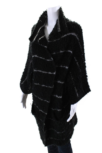 Hinge Womens Knit Striped Open Front Long Cardigan Sweater Black Size M/L