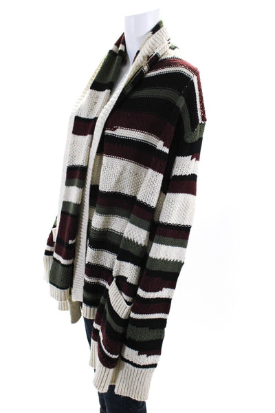 Hinge Womens Striped Knit Draped Open Front Cardigan Sweater White Size 1