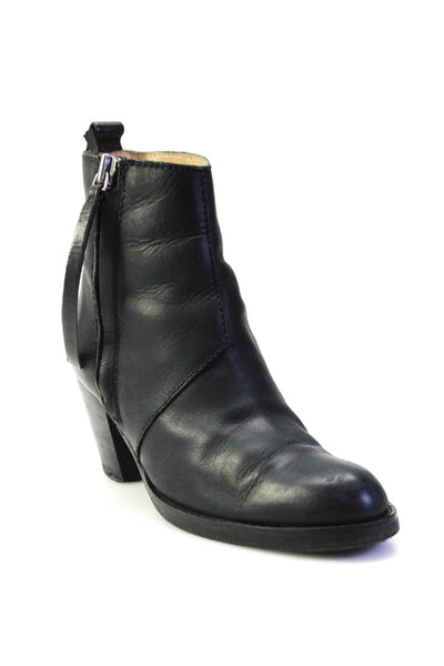 Acne Womens Leather Zip Up High Heel Ankle Boots Shoes Black Size 38 8