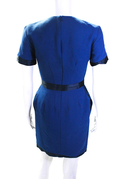 Honor Womens Wool Round Neck Short Sleeve Zip Up Knee Length Dress Blue Size 0