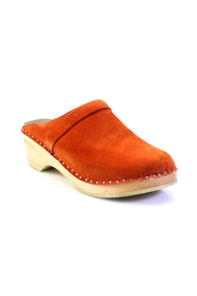 Troentorp Clogs Women's Round Toe Suede Slip-On Clogs Sandal Orange Size 9