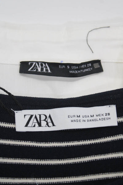 Zara Womens White Cotton Long Sleeve Button Down Blouse Top Size S M Lot 2