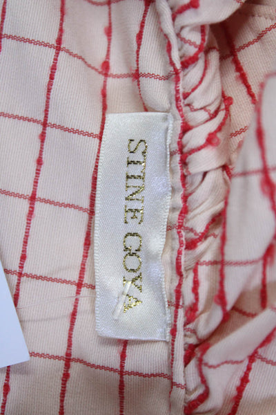 Stine goya Womens Pink Cotton Ruffle V-Neck Window Pane Blouse Top Size XS