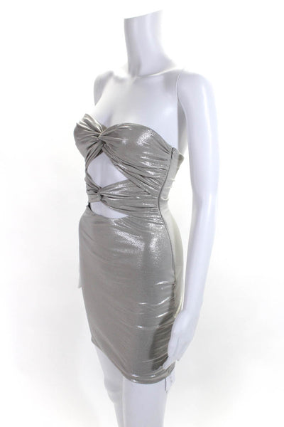 Cotton Candy LA Womens Strapless Cut Out Dress Silver Metallic Size Small